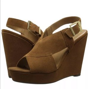 NEW Report Civni Platform Wedge Sandals Tan Suede